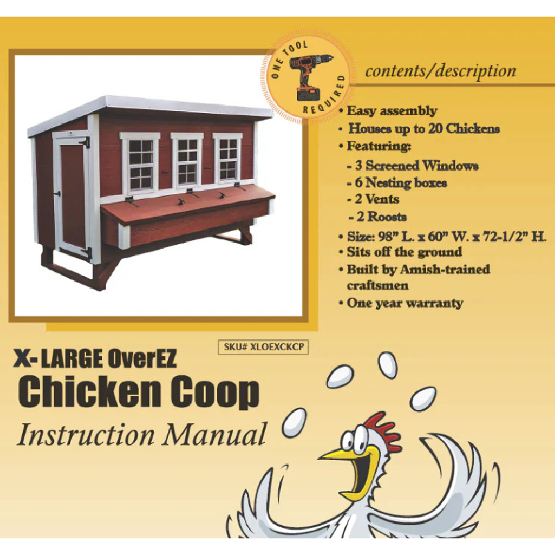 OverEZ Chicken Coop XL Up to 20 Chickens - 3 Optional Colors