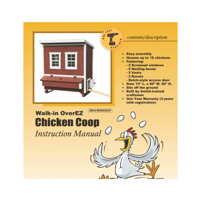 OverEZ Chicken Coop Walk-In Up to 18 Chickens Red